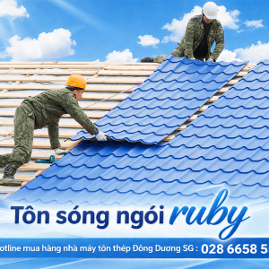 Tôn sóng ngói ruby đủ màu: Xanh ngọc, xanh dương, đỏ tươi, đổ đậm, trắng sữa, xanh rêu, vàng kem.