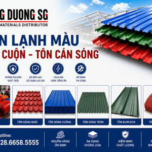 Tôn lạnh màu: Cuộn, sóng vuông, sóng tròn, sóng ngói, sóng kliplock, chấn vòm, ngoài ra còn có dán cách nhiệt chống nóng chống ồn.
