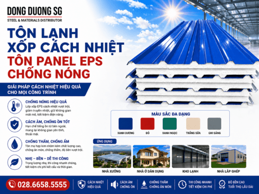 Tôn lạnh xốp cách nhiệt, vật liệu tấm tôn Panel EPS chống nóng.