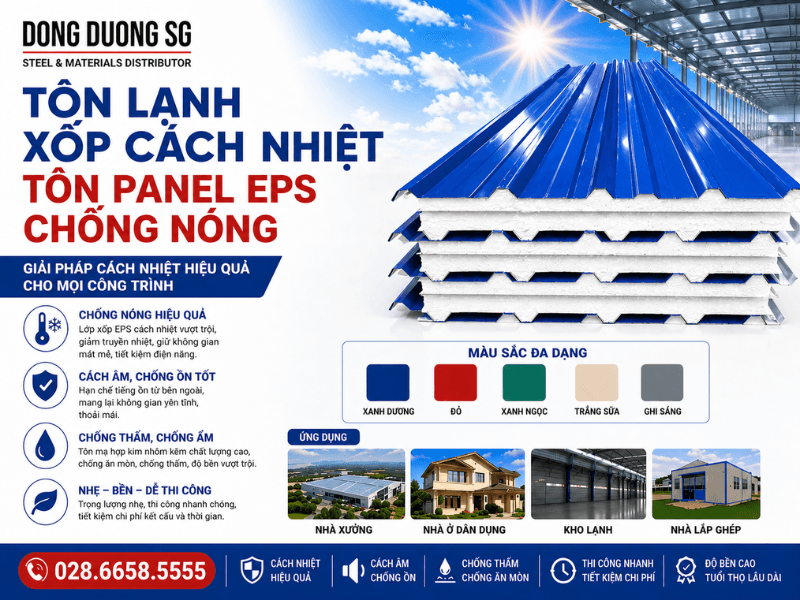 Tôn lạnh xốp cách nhiệt, vật liệu tấm tôn Panel EPS chống nóng.