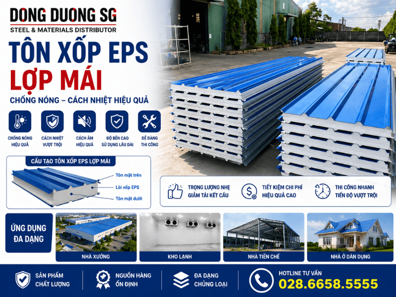 Tôn xốp EPS lợp mái, giải pháp cách nhiệt chống nóng mái nhà hiệu quả.