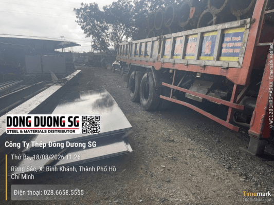 Thép tấm lót đường chống lầy về dự án huyện Cần Giờ TPHCM ngày 18-8-2026 với 10 tấn thép tấm dày 18mm