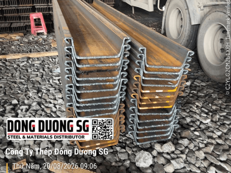 Xuất hàng sắt thép 7.2 tấn cọc cừ larsen 400 từ kho thép Đông Dương SG đi Bà Rịa Vũng Tàu ngày 20-8-2026